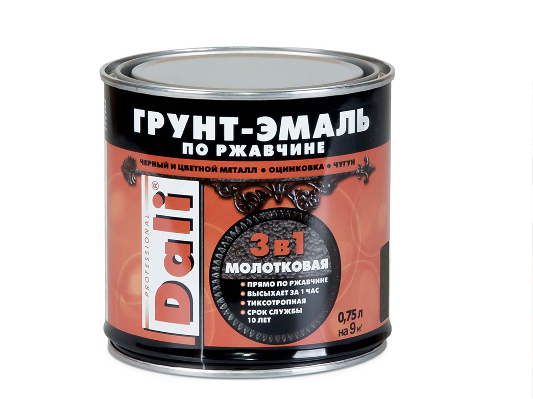 Фотография товара Грунт-эмаль по ржавчине Молотковая 0,75л Зеленый Dali