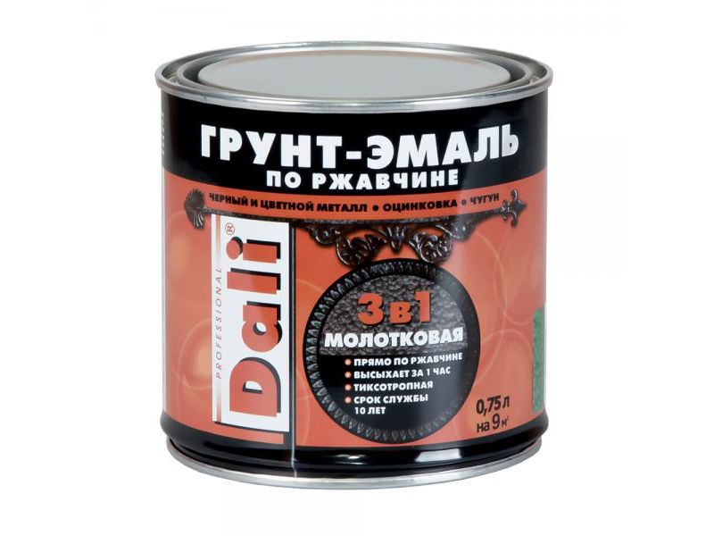 Фотография товара Грунт-эмаль по ржавчине Молотковая 0,75л Серебристый Dali