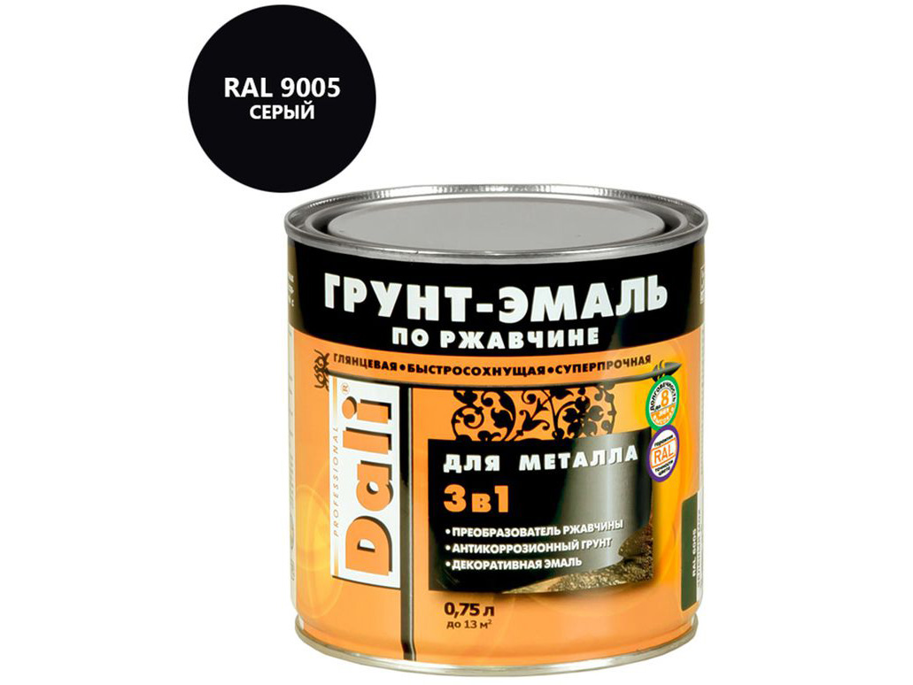 Фотография товара Грунт-эмаль по ржавчине 0,75л Черный RAL 9005 Dali