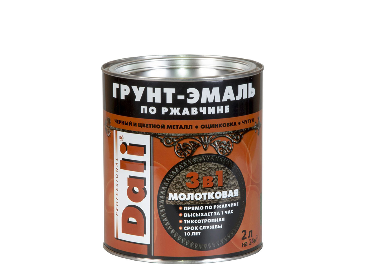 Фотография товара Грунт-эмаль по ржавчине Молотковая 2л Коричневый Dali