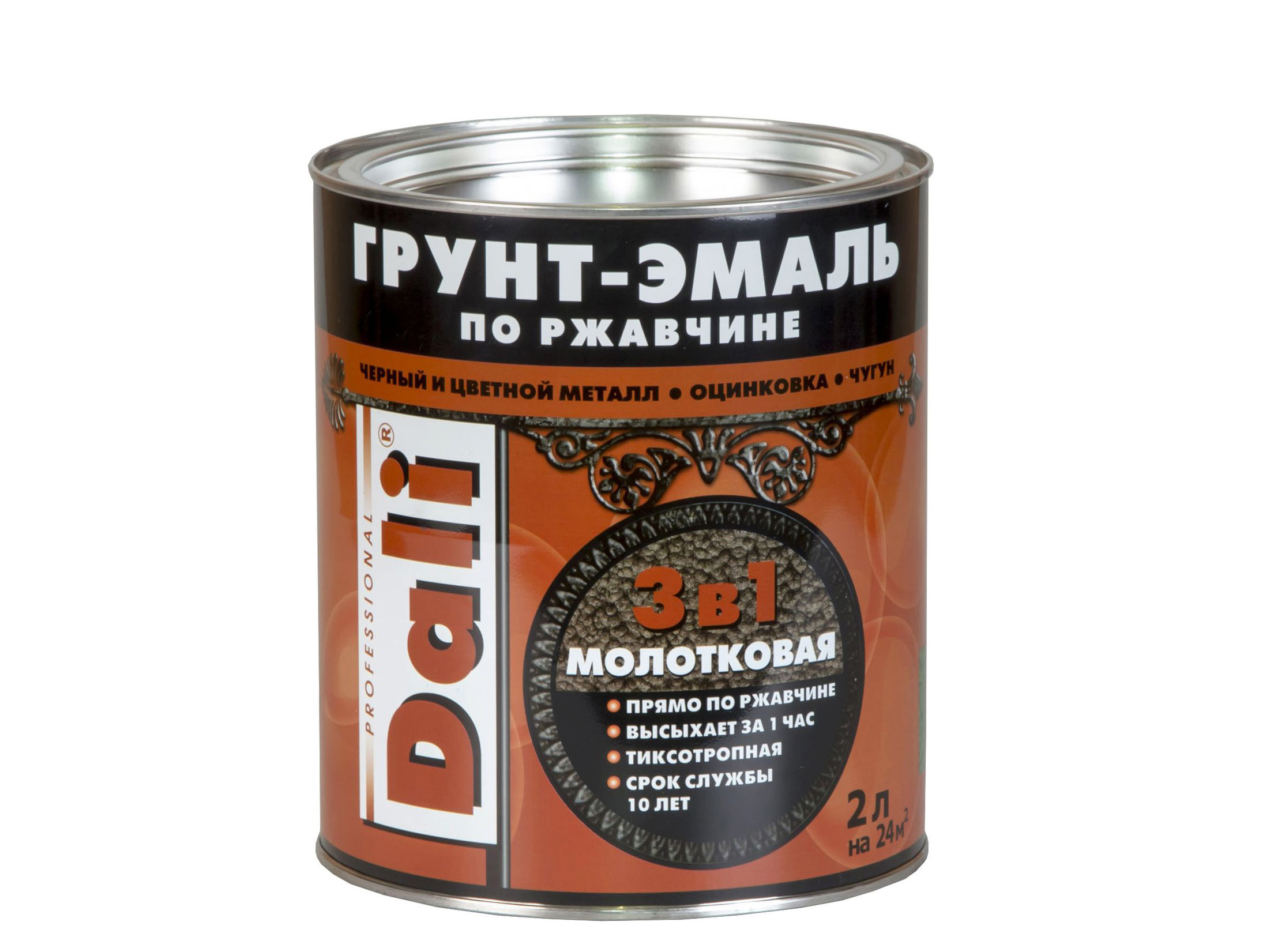 Фотография товара Грунт-эмаль по ржавчине Молотковая 2л Медный Dali