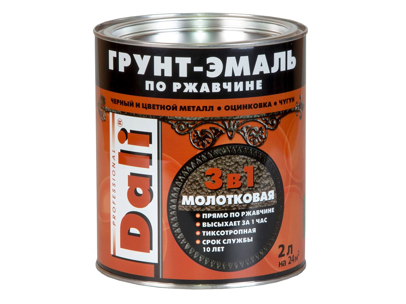 Фотография товара Грунт-эмаль по ржавчине Молотковая 2л Золотистый Dali
