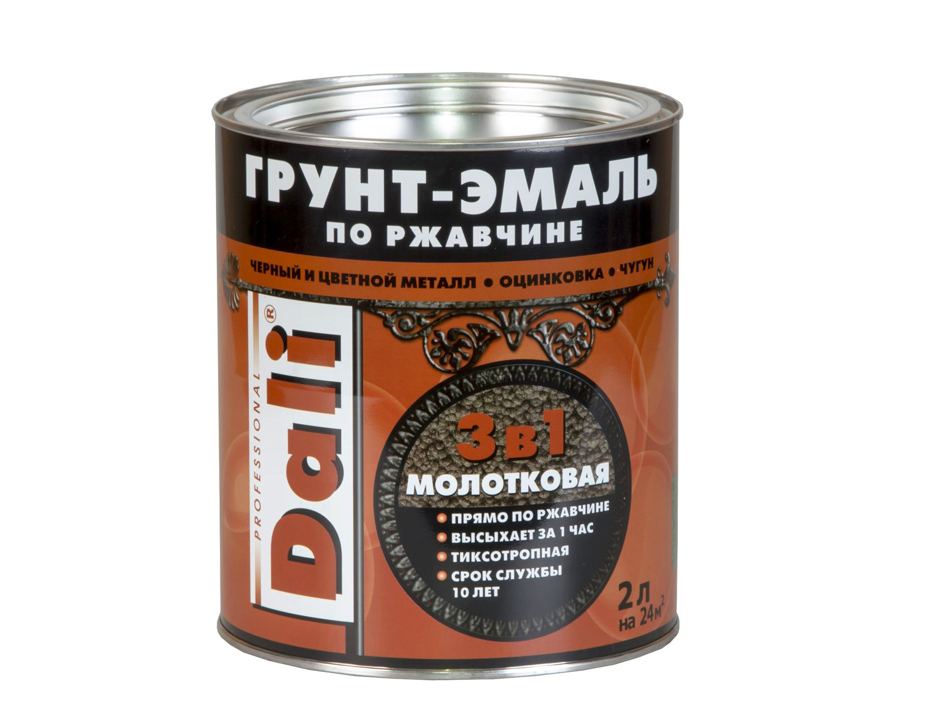 Фотография товара Грунт-эмаль по ржавчине Молотковая 2л Шоколадный Dali