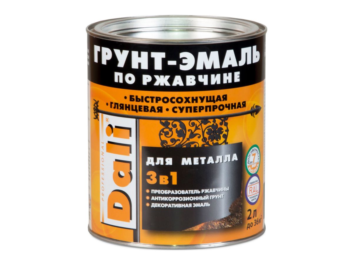 Фотография товара Грунт-эмаль по ржавчине 2л Коричневая RAL 8017 Dali