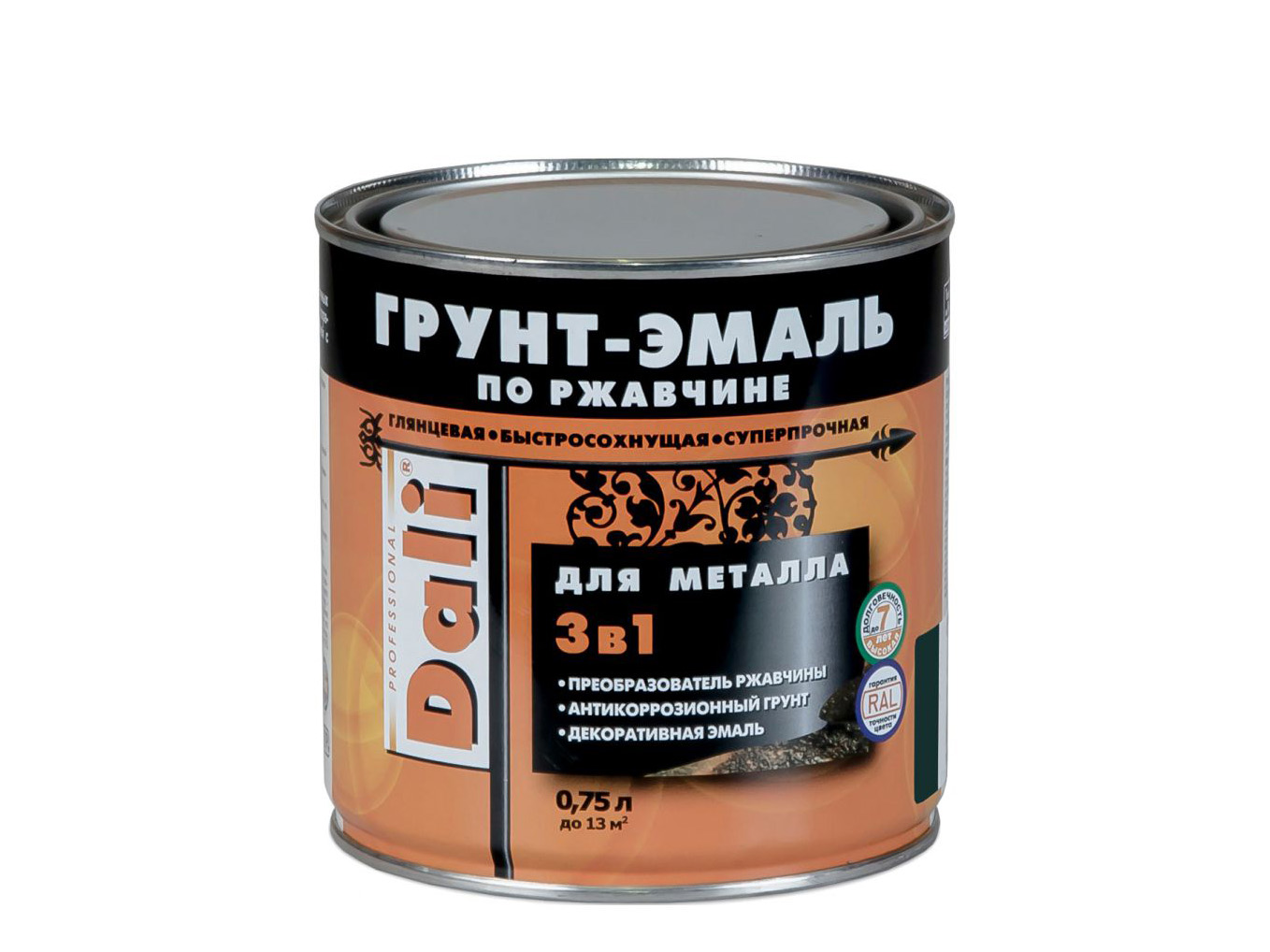 Фотография товара Грунт-эмаль по ржавчине 0,75л Винно-Красный RAL 3005 Dali